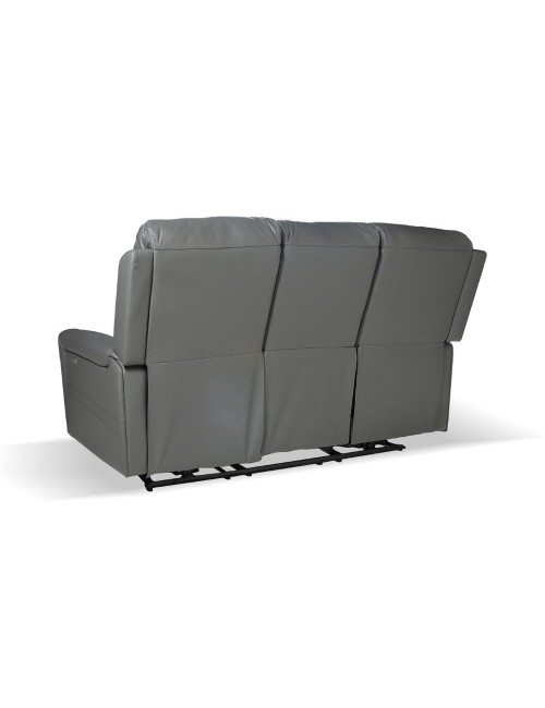 Divano 3 posti recliner elettrici in vera pelle grigio scuro Claus 211x77x103H