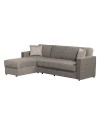 Divano letto Dugo con penisola contenitore reversibile in tessuto tortora 230x150x80H