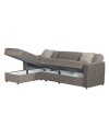 Divano letto Dugo con penisola contenitore reversibile in tessuto tortora 230x150x80H