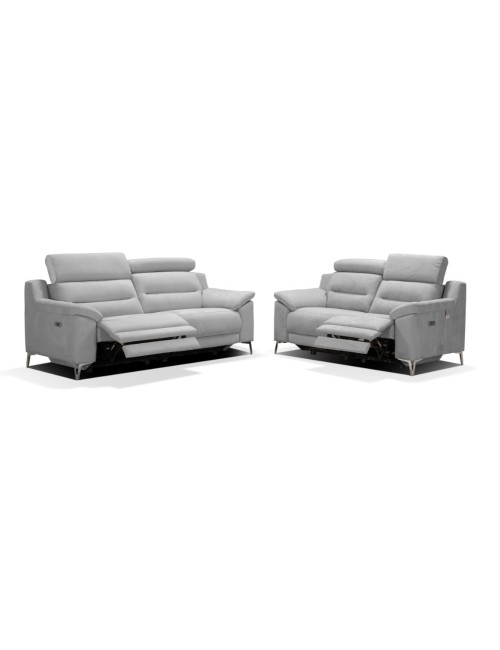 Divano Egeo 3 Posti con 2 Recliner Elettrici in Tessuto Grigio 214x97x96 – Comfort e Design Moderno