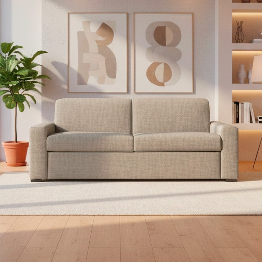 Divano letto 3 posti Flash tessuto Queens colore beige 200x98x86h