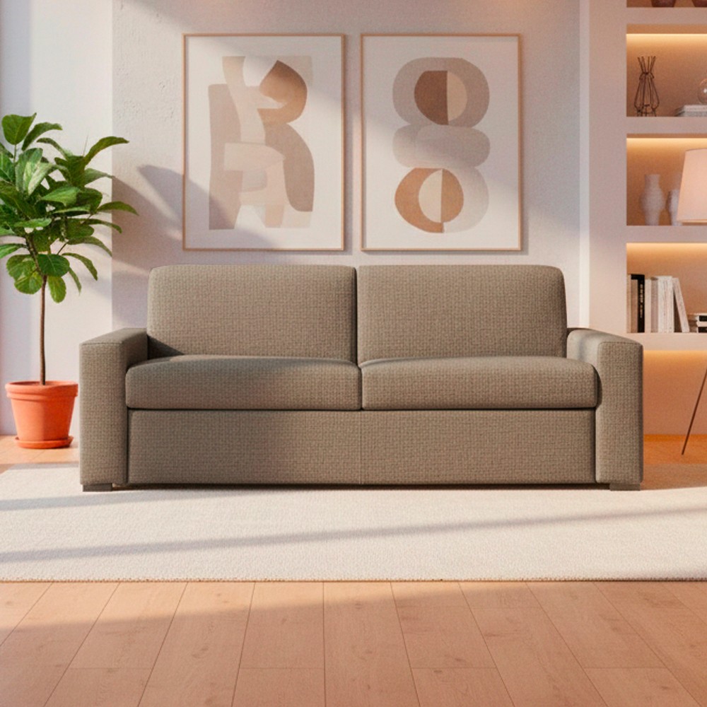 Divano letto 3 posti Flash tessuto Queens colore taupè 200x98x86h