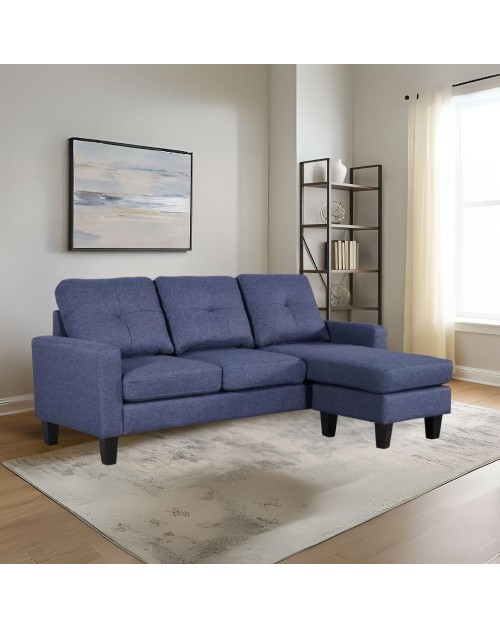 Divano 3 posti Giulivo blu con pouf e chaise longue componibile 195x130x88H