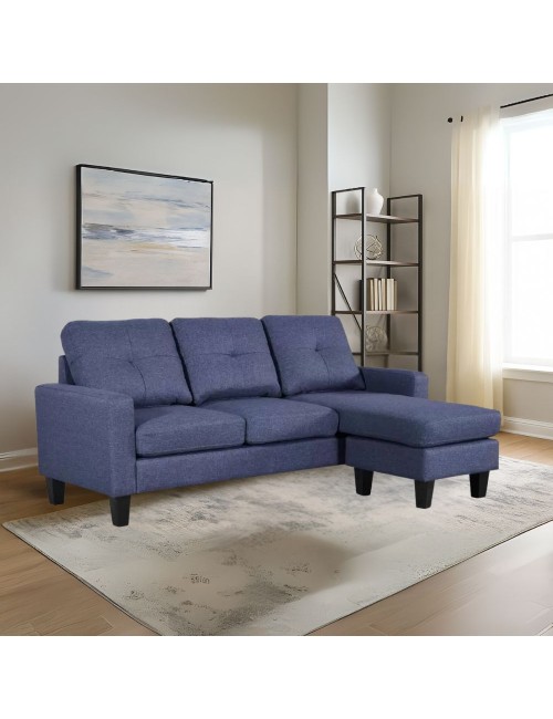 Divano 3 posti Giulivo blu con pouf e chaise longue componibile 195x130x88H