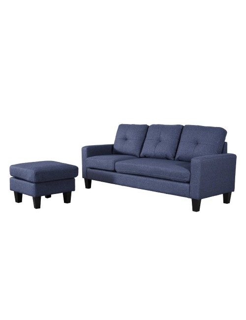 Divano 3 posti Giulivo blu con pouf e chaise longue componibile 195x130x88H