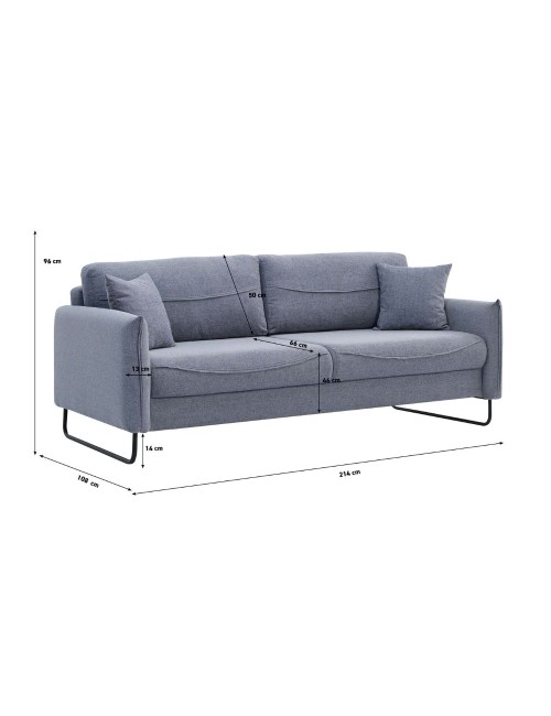 Divano funzione letto 3 posti tessuto grigio chiaro Fly 214x108x96H