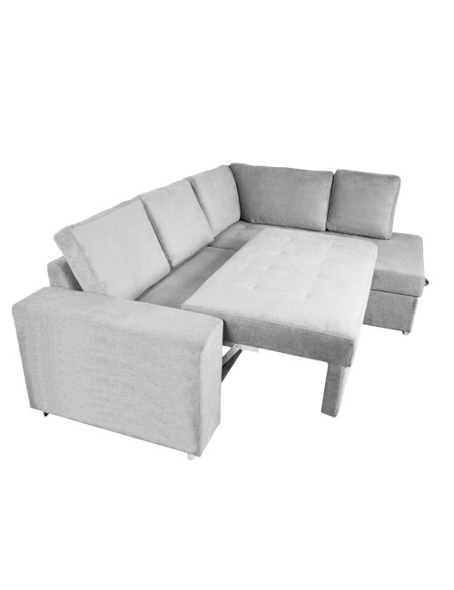 Divano letto angolare Bali con penisola contenitore in tessuto grigio chiaro 248x176x92H