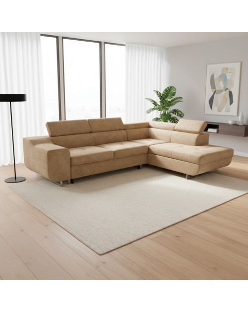 Divano Letto Angolare Casablanca con Penisola Contenitore Destra – Nocciola