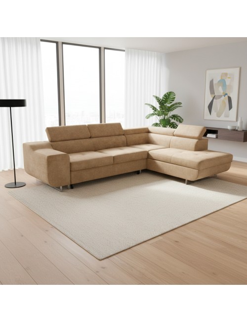 Divano Letto Angolare Casablanca con Penisola Contenitore Destra – Nocciola