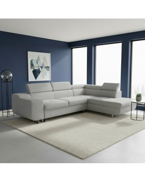 Divano Letto Angolare Casablanca con Penisola Contenitore Destra – Grigio Chiaro