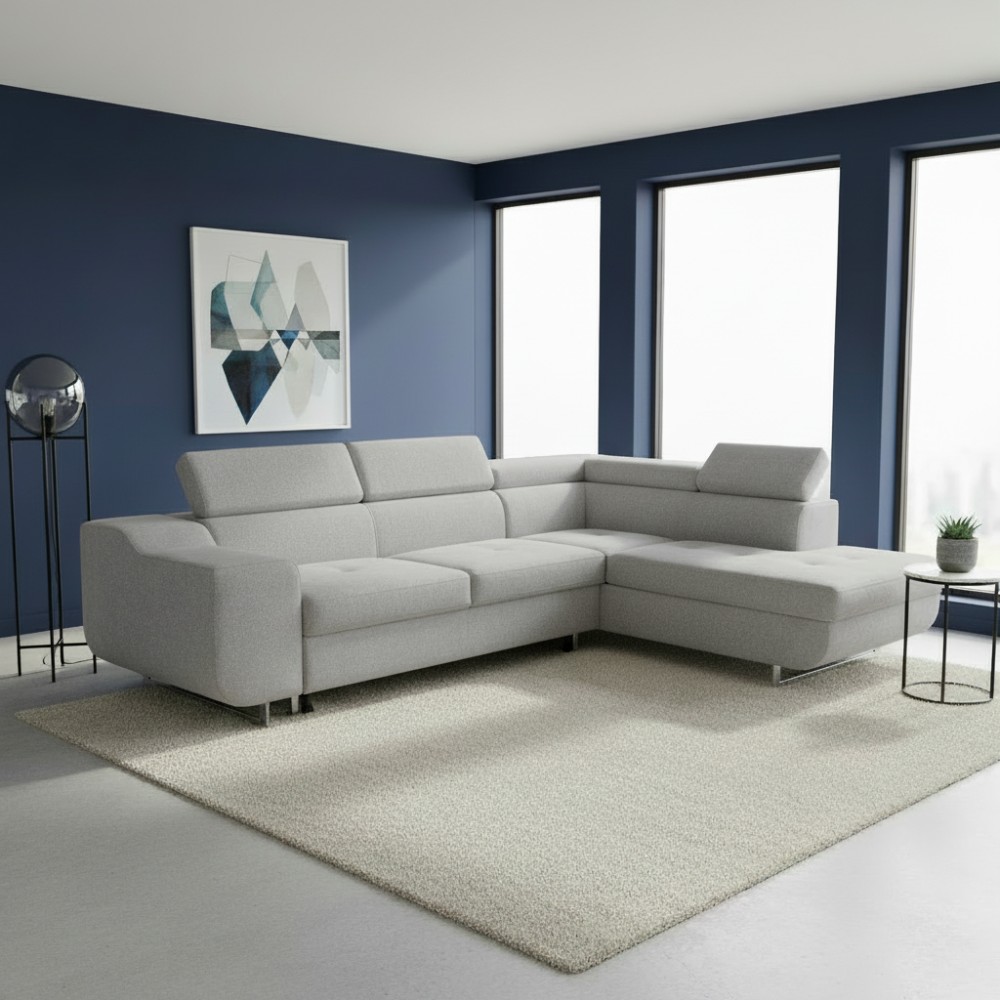 Divano Letto Angolare Casablanca con Penisola Contenitore Destra – Grigio Chiaro