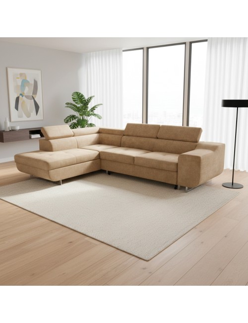 Divano Letto Angolare Casablanca con Penisola Contenitore Sinistra – Nocciola
