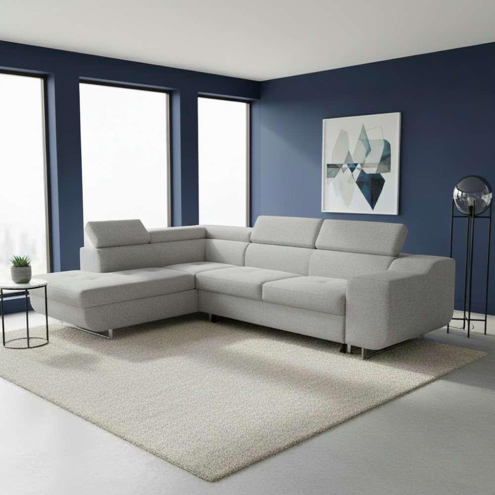 Divano Letto Angolare Casablanca con Penisola Contenitore Sinistra – Grigio Chiaro