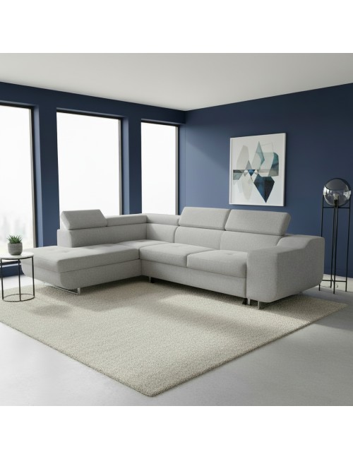 Divano Letto Angolare Casablanca con Penisola Contenitore Sinistra – Grigio Chiaro