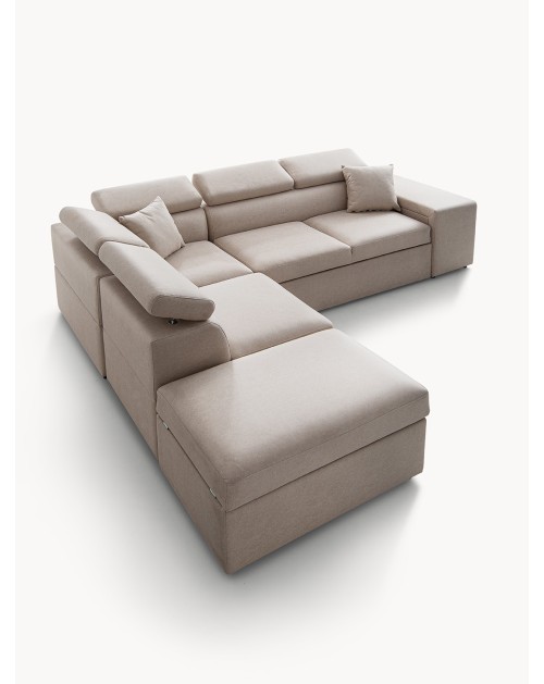 DIVANO LETTO ANGOLARE NEWBELEN CON CONTENITORE E 2 POUFF ESTRAIBILI COL.CAPPUCCINO PORTLAND 24