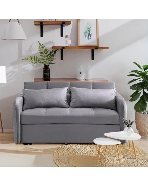 Divano letto Clorene in velluto grigio con porta USB e tasca laterale 140,5x94,5x82H