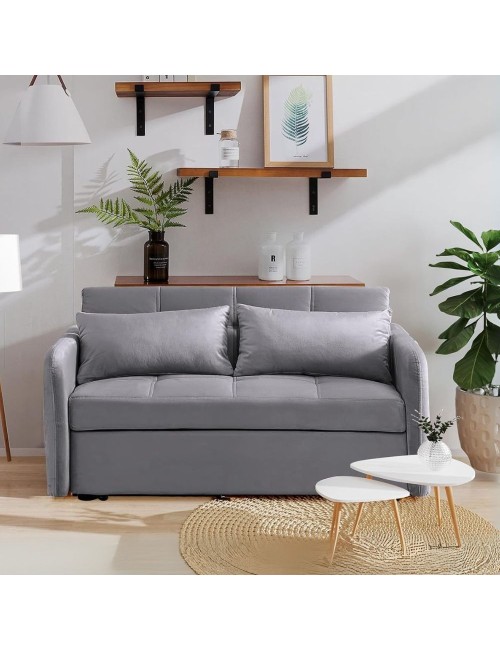 Divano letto Clorene in velluto grigio con porta USB e tasca laterale 140,5x94,5x82H