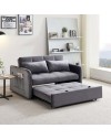 Divano letto Clorene in velluto grigio con porta USB e tasca laterale 140,5x94,5x82H