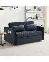 Divano letto Clorene in velluto nero con porta USB e tasca laterale 140,5x94,5x82H