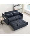 Divano letto Clorene in velluto nero con porta USB e tasca laterale 140,5x94,5x82H