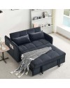 Divano letto Clorene in velluto nero con porta USB e tasca laterale 140,5x94,5x82H