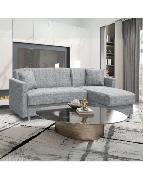 Divano letto Oasis con penisola contenitore reversibile tessuto grigio 200x134x80H