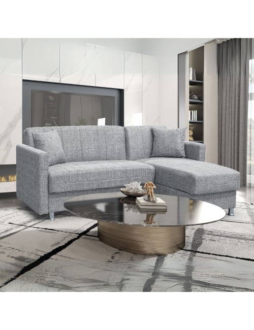 Divano letto Oasis con penisola contenitore reversibile tessuto grigio 200x134x80H