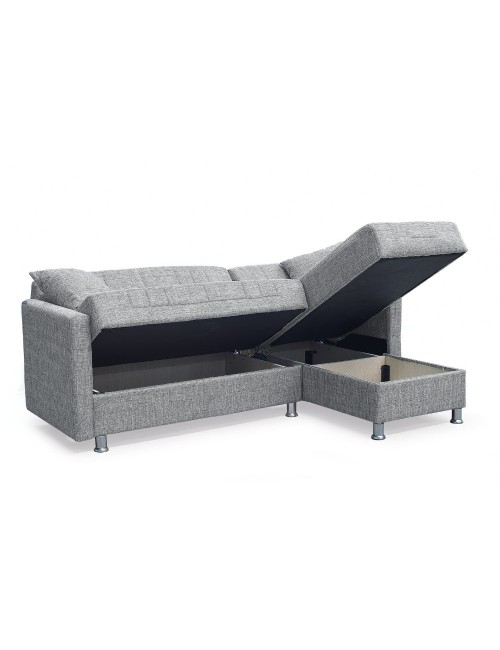 Divano letto Oasis con penisola contenitore reversibile tessuto grigio 200x134x80H