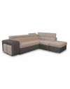 Divano Letto Angolare Sophie con Penisola Destra, 2 Pouf Estraibili e Pouf Contenitore – Tortora e Grigio Scuro