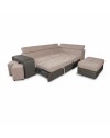 Divano Letto Angolare Sophie con Penisola Destra, 2 Pouf Estraibili e Pouf Contenitore – Tortora e Grigio Scuro