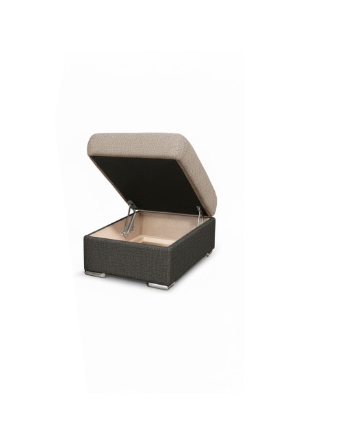 Divano Letto Angolare Sophie con Penisola Destra, 2 Pouf Estraibili e Pouf Contenitore – Tortora e Grigio Scuro