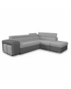 Divano Letto Angolare Sophie con Penisola Destra, 2 Pouf Estraibili e Pouf Contenitore – grigio e Grigio Chiaro
