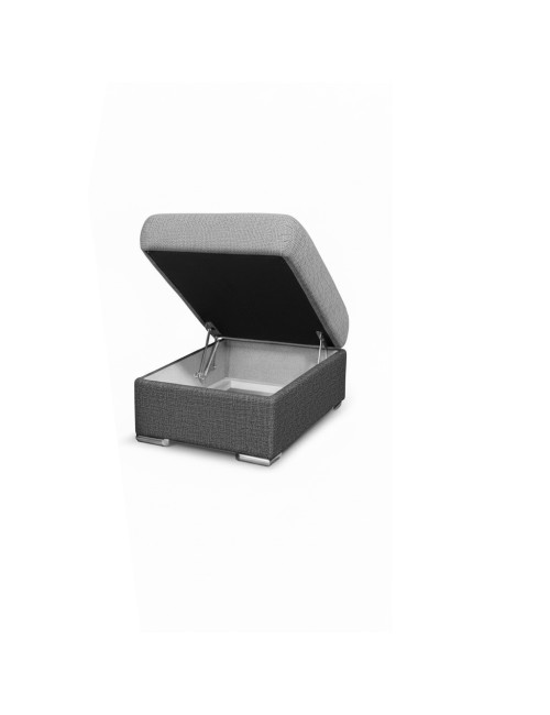 Divano Letto Angolare Sophie con Penisola Destra, 2 Pouf Estraibili e Pouf Contenitore – grigio e Grigio Chiaro