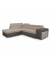 Divano Letto Angolare Sophie con Penisola Sinistra, 2 Pouf Estraibili e Pouf Contenitore – Tortora e Grigio Scuro