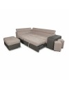 Divano Letto Angolare Sophie con Penisola Sinistra, 2 Pouf Estraibili e Pouf Contenitore – Tortora e Grigio Scuro