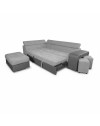 Divano Letto Angolare Sophie con Penisola Sinistra, 2 Pouf Estraibili e Pouf Contenitore – grigio e Grigio Chiaro