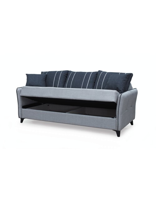 Divano 3 Posti Funzione Letto Contenitore Panama Tessuto Grigio Chiaro
