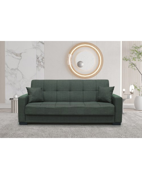 Divano 3 posti funzione letto contenitore NewMalpensa in tessuto verde oliva 225x88x94h