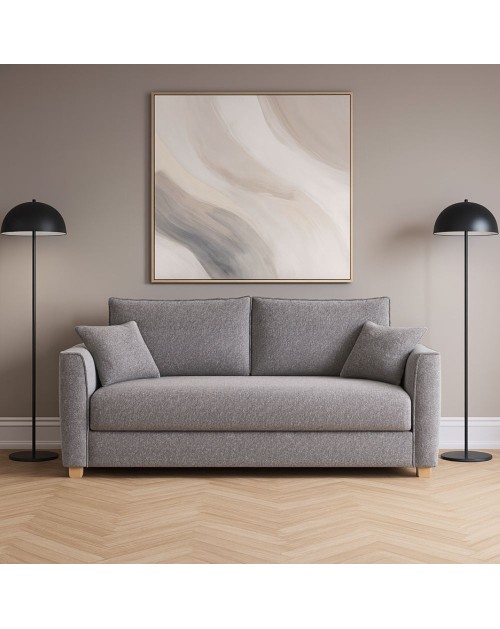 Divano 3 posti Cosy con letto estraibile e contenitore in tessuto grigio 180x93x97H