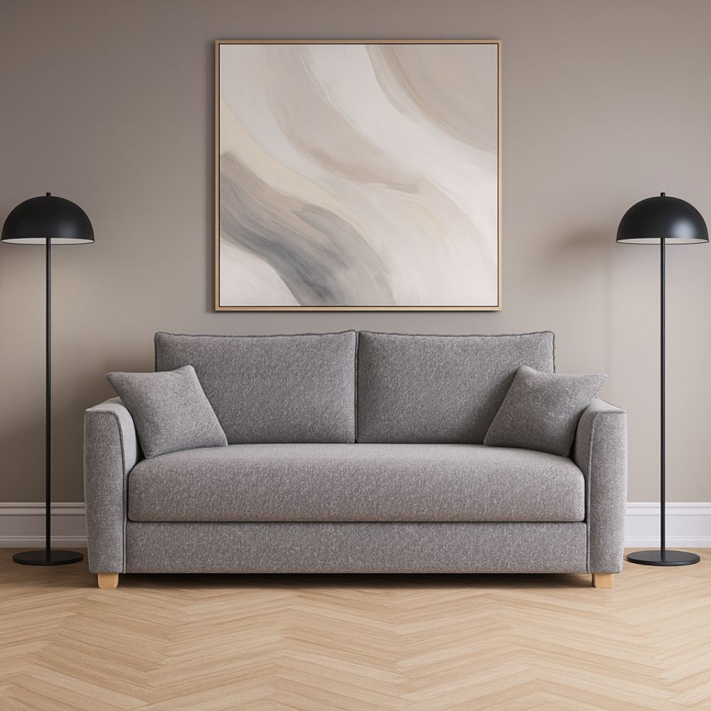 Divano 3 posti Cosy con letto estraibile e contenitore in tessuto grigio 180x93x97H