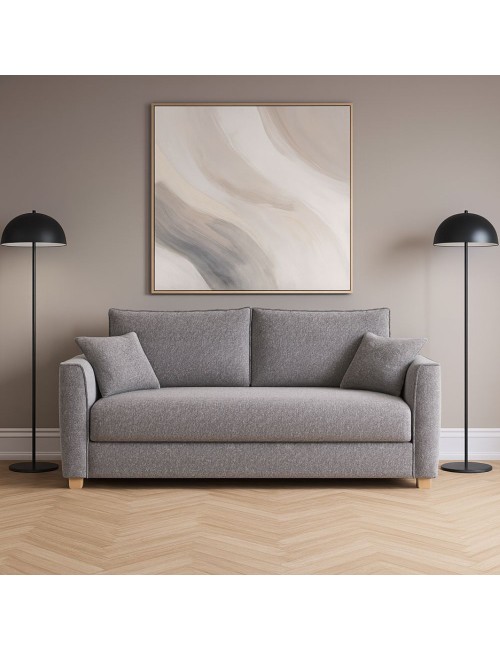 Divano 3 posti Cosy con letto estraibile e contenitore in tessuto grigio 180x93x97H