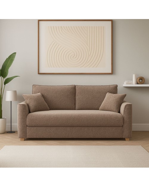 Divano 3 posti Cosy con letto estraibile e contenitore in tessuto tortora 180x93x97H