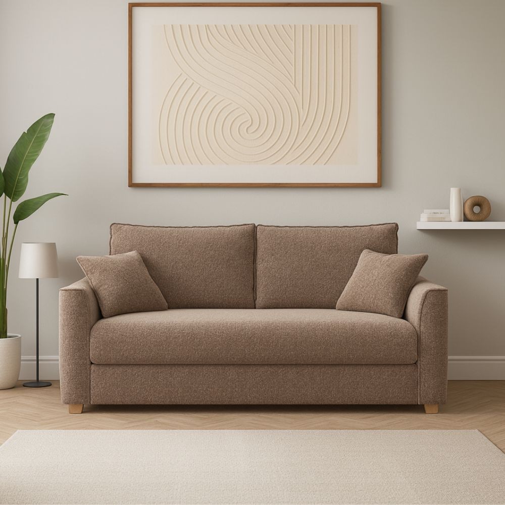 Divano 3 posti Cosy con letto estraibile e contenitore in tessuto tortora 180x93x97H