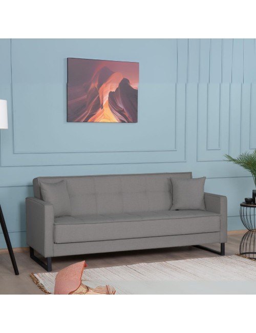 Divano funzione letto e contenitore Legen 3 Posti in vellutino grigio 210x85x87H