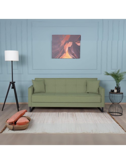 Divano funzione letto e contenitore Legen 3 Posti in vellutino verde oliva 210x85x87H