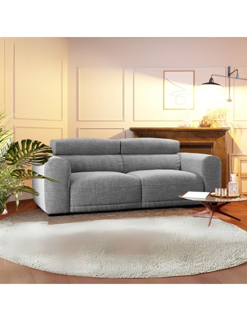 Divano 2 posti extra large tessuto grigio con seduta a slitta Leora 251x112.5x102H