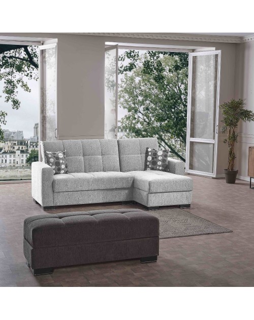 Divano penisola reversibile funzione letto e doppio contenitore tessuto grigio chiaro Fermina Lounge 240x138x99H