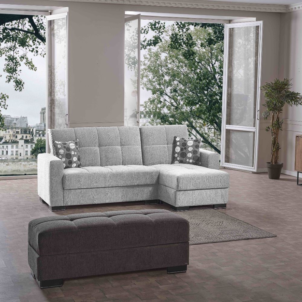 Divano penisola reversibile funzione letto e doppio contenitore tessuto grigio chiaro Fermina Lounge 240x138x99H