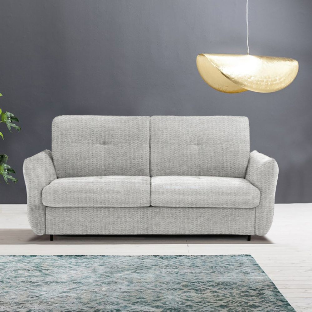 Divano letto 3 posti Marea tessuto grigio chiaro 205x100x102H materasso 20 cm.