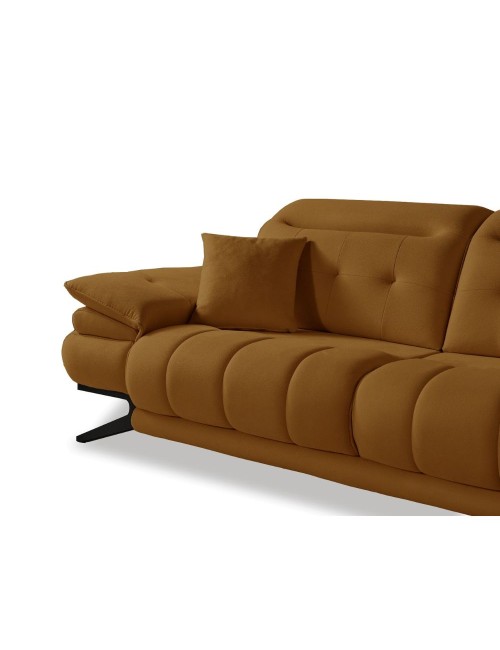 Divano 3 posti schienali basculanti e poggiatesta reclinabili colore caramello Marzia 248x103x95H